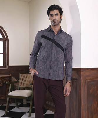 Grey printed cotton men's shirt 1