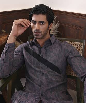 Grey printed cotton men's shirt 3
