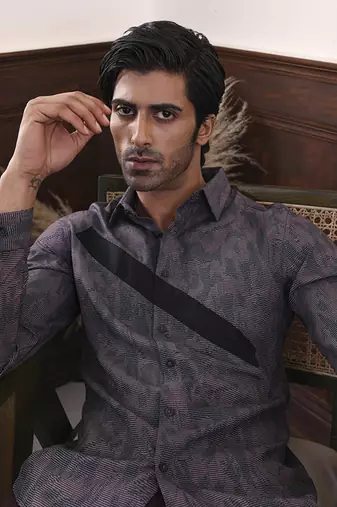 Grey printed cotton men's shirt