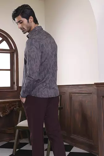 Grey printed cotton men's shirt