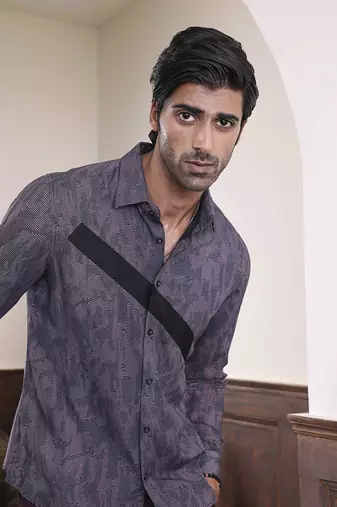 Grey printed cotton men's shirt