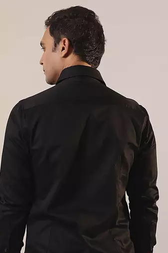 Black plain cotton men's shirt with intricate design of a bird