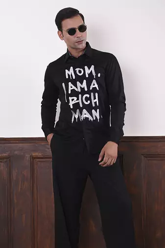 Black plain cotton men's shirt