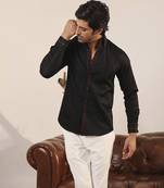 Black plain cotton men's shirt with intricate details