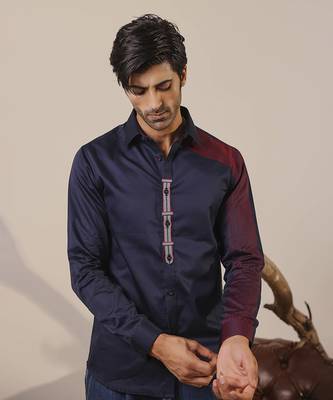 Navy blue plain cotton men's shirt 1