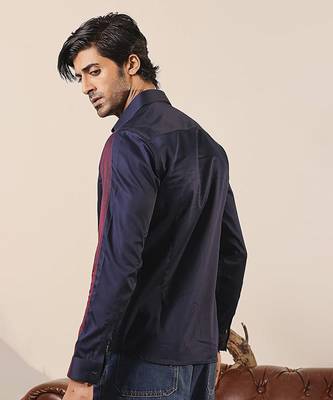 Navy blue plain cotton men's shirt 2