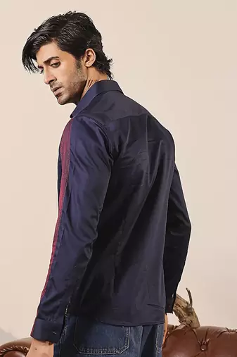 Navy blue plain cotton men's shirt