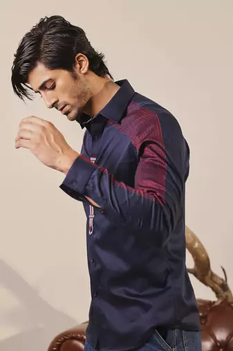 Navy blue plain cotton men's shirt