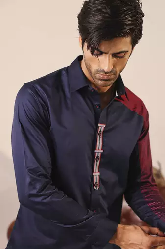 Navy blue plain cotton men's shirt