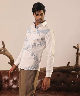 Men   s white plain cotton shirt 4