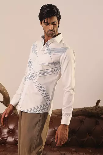 Men   s white plain cotton shirt