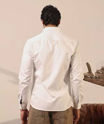 Men   s white plain cotton shirt 5