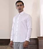 White plain cotton men's shirt detailed with delicate pin tucks