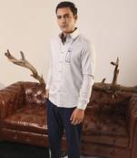 Grey plain cotton men's shirt with silver metal buttons
