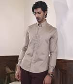 Brown plain cotton men's dune shirt