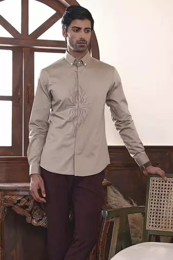 Brown plain cotton men's dune shirt