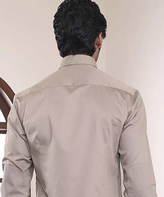 Brown plain cotton men's dune shirt 4