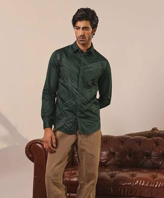 Green plain cotton men's shirt 1