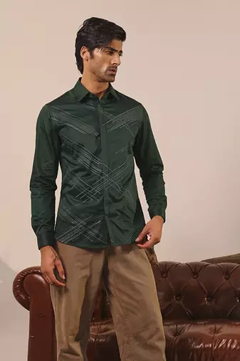 Green plain cotton men's shirt