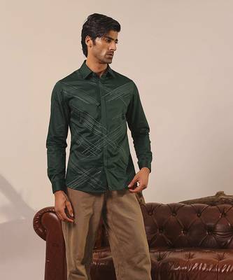 Green plain cotton men's shirt 3