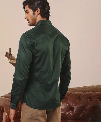 Green plain cotton men's shirt 4