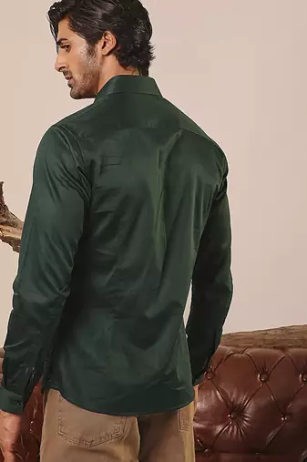 Green plain cotton men's shirt