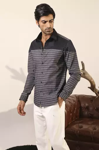 Black and grey plain cotton men's shirt