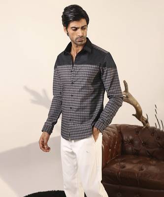 Black and grey plain cotton men's shirt 3