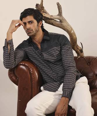 Black and grey plain cotton men's shirt 4