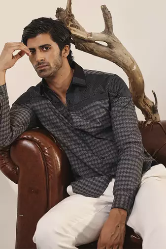 Black and grey plain cotton men's shirt