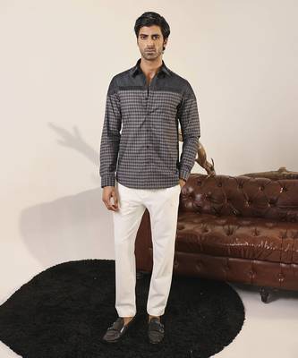 Black and grey plain cotton men's shirt 5
