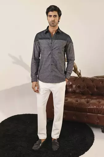 Black and grey plain cotton men's shirt