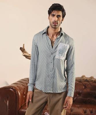 Green printed cotton men's shirt 1