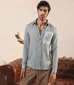 Green printed cotton men's shirt