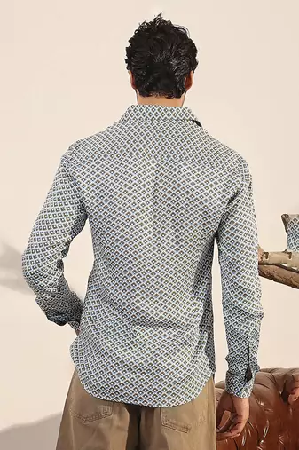 Green printed cotton men's shirt