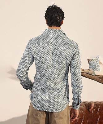 Green printed cotton men's shirt 3