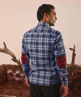 Blue plain cotton men's oversized blue checks shirt 5