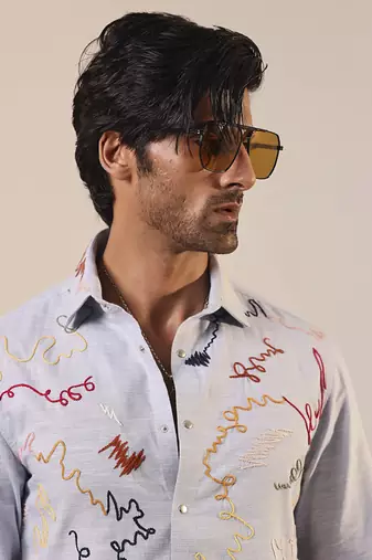 Blue printed cotton men's shirt