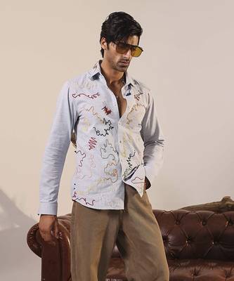 Blue printed cotton men's shirt 5