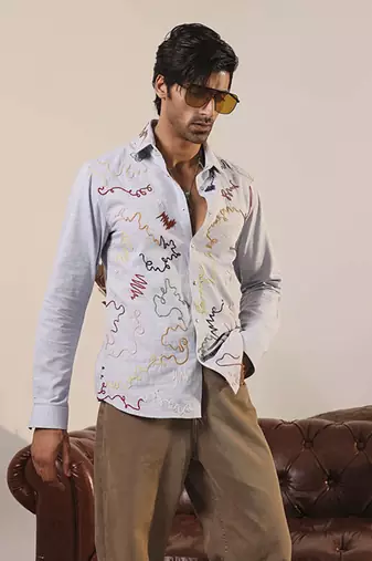 Blue printed cotton men's shirt