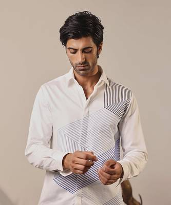 White printed cotton men's shirt with shades of blue 4