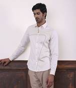 Beige plain cotton men's shirt with geometric pattern