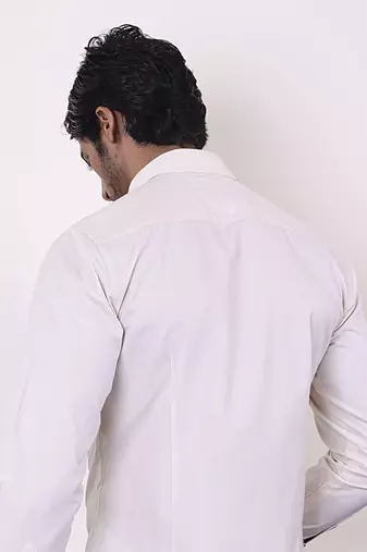 Beige plain cotton men's shirt with geometric pattern