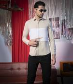 Beige plain poly viscose fabric men's shirt