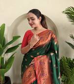 Green Paithani silk blend Meenakari Weaving Saree