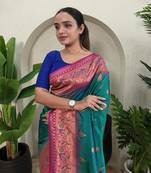  Green Paithani silk blend Meenakari Weaving Saree