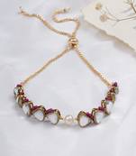 Golden triangle kundan & white pearl adjustable bracelet  pink