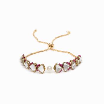 Golden triangle kundan & white pearl adjustable bracelet  pink 2