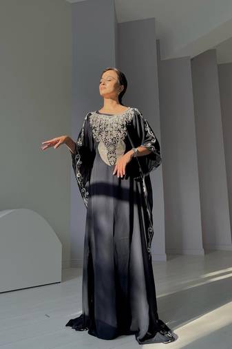  black Moroccan Dubai Kaftans Farasha Abaya Dress Very Fancy Long Gown