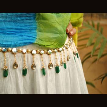 Kundan & pearl green beads kamar bandh waist size 28 2